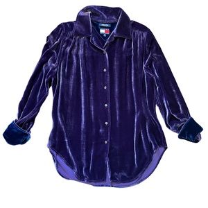 Tommy Hilfiger Vintage Y2K Purple Velvet Rayon and Silk Button-up Shirt Fall